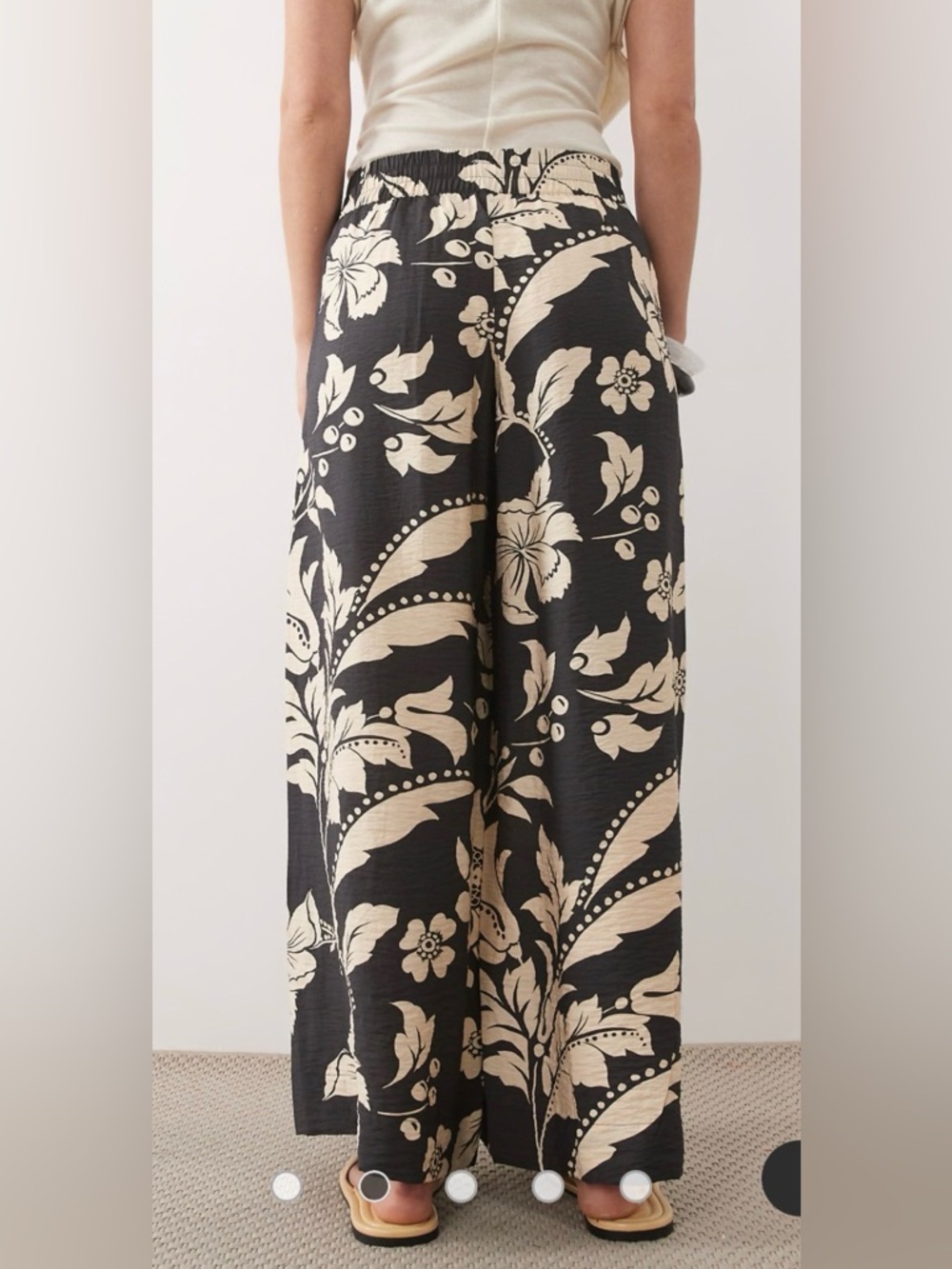 Jacqueline De Yong Floral Wide Leg Palazzo Pants Black & Cream XS Drawstring NWT - Picture 6 of 16